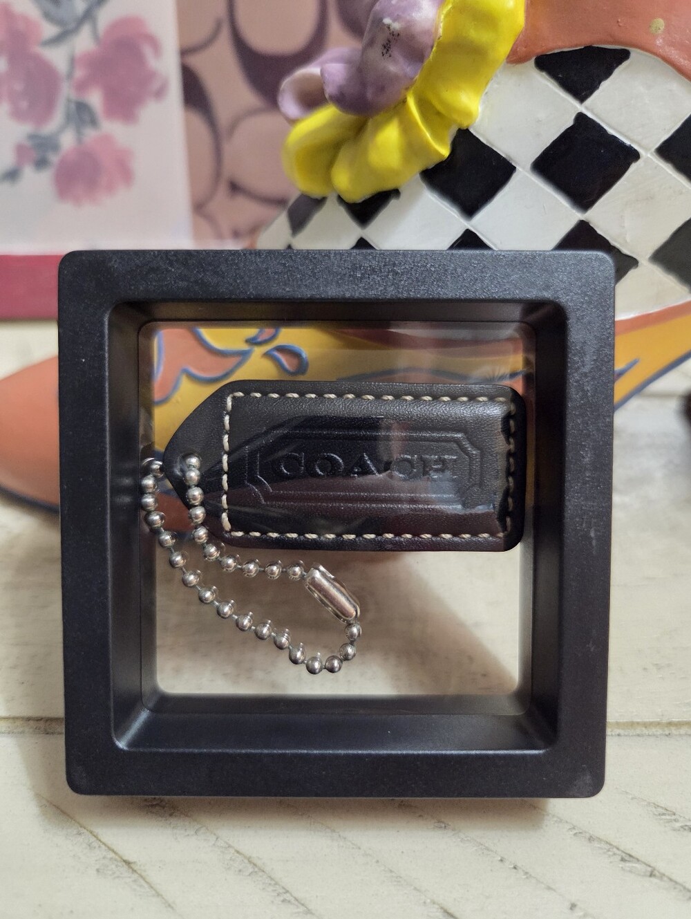 Coach Black Leather Hangtag, EUC